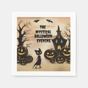 Halloween Cat and Haunted House Napkin