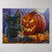 Halloween Cat and Mouse No. 2 Watercolor Art 18x24