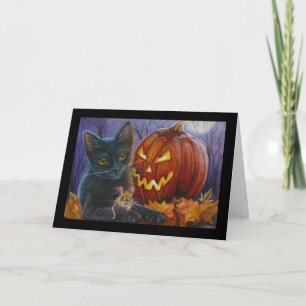 Halloween Cat and Mouse No. 2 Watercolor Art Card