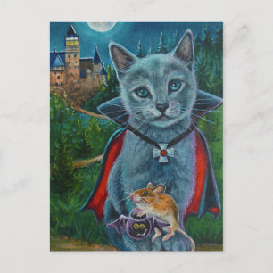 Halloween Cat and Mouse No. 3 Watercolor Art Postcard