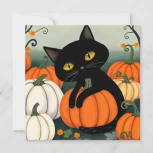 Halloween cat and pumpkin holiday card