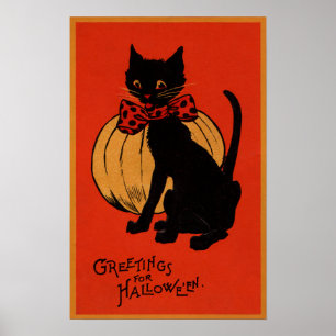 Halloween Cat and Pumpkin Poster