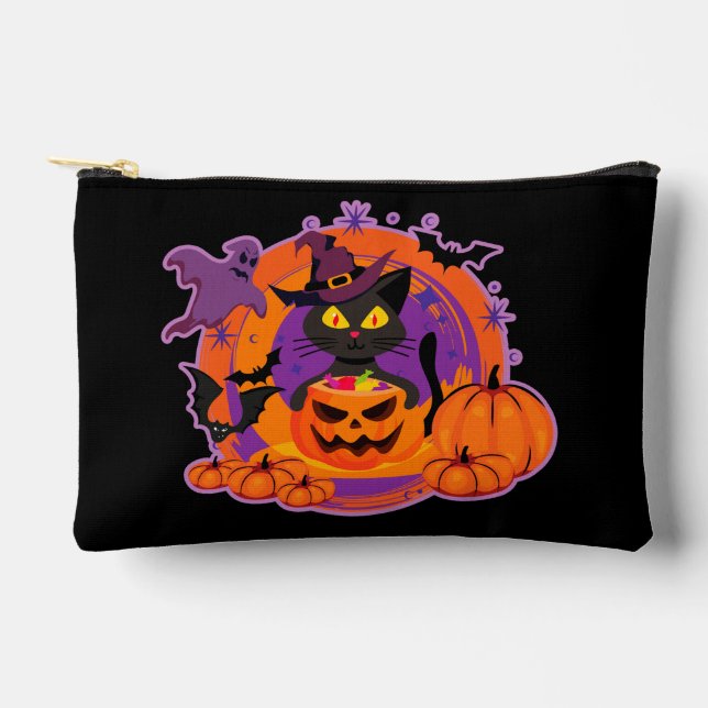 Halloween Cat And Pumpkins Accessory Pouch (Front)