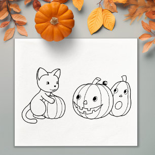Halloween Cat and Pumpkins Colour Me Rubber Stamp