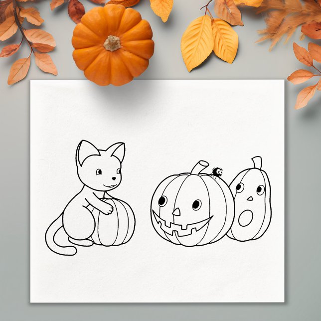 Halloween Cat and Pumpkins Colour Me Rubber Stamp (Creator Uploaded)