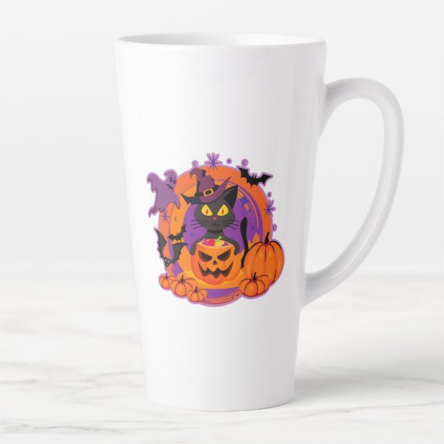 Halloween Cat And Pumpkins Latte Mug (Right)