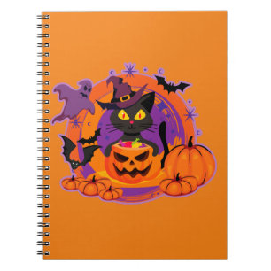 Halloween Cat And Pumpkins Notebook