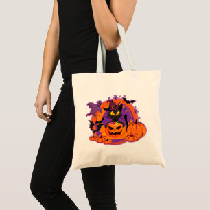 Halloween Cat And Pumpkins Tote Bag