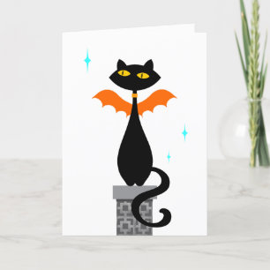 Halloween Cat Bat Holiday Card