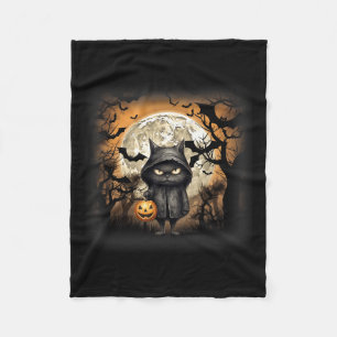 Halloween Cat Black Cat Halloween Scary Cat Angry  Fleece Blanket