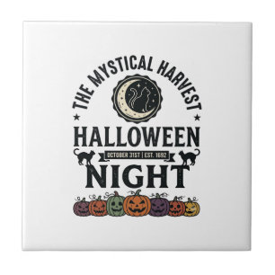 Halloween Cat Black Cats Pumpkins Vintage Funny_1 Ceramic Tile