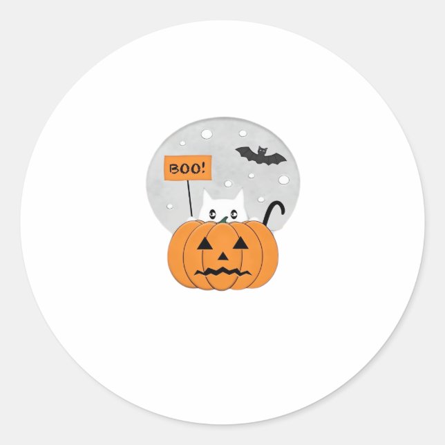 Halloween  Cat  Boo  Illustration Classic T-Shirt Classic Round Sticker (Front)