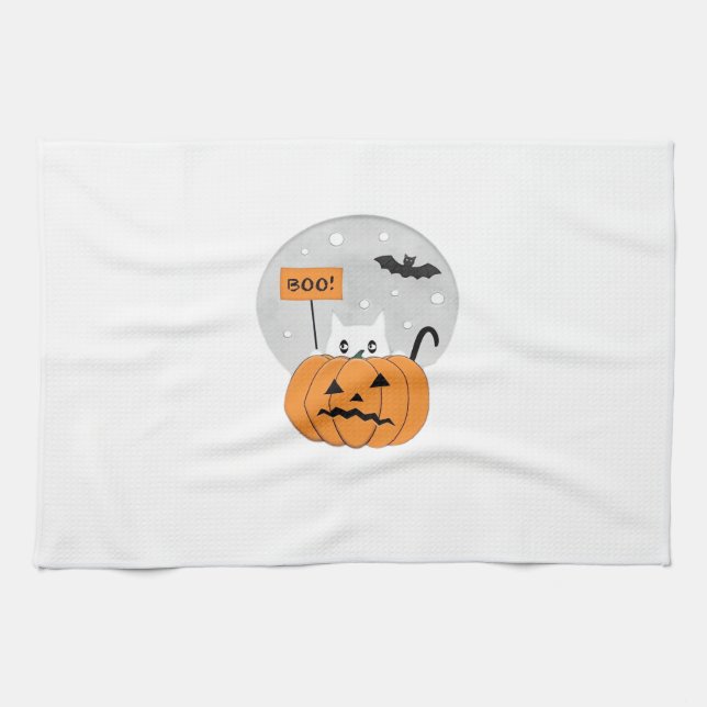 Halloween  Cat  Boo  Illustration Classic T-Shirt Tea Towel (Horizontal)
