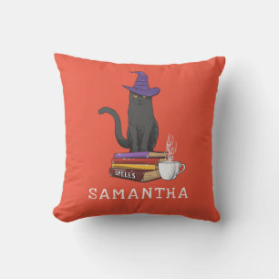 Halloween Cat Books Potion and Spells Personalised Cushion