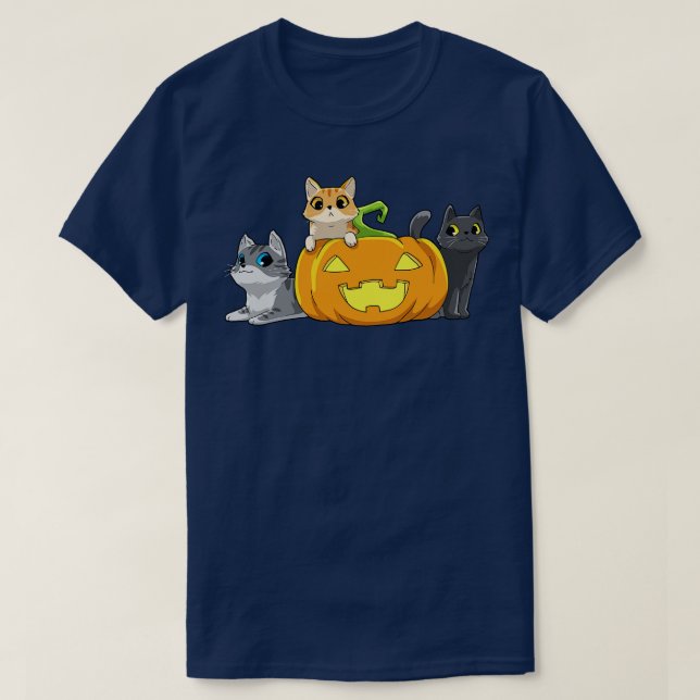 Halloween Cat Cats Pumpkin T-Shirt (Design Front)