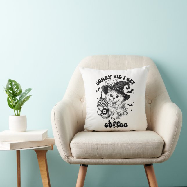 Halloween Cat Coffee - Scary Til I Get Coffee Cushion (Chair)