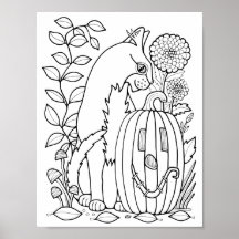 Halloween Cat Colouring Page Art Poster