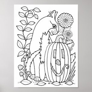 Halloween Cat Colouring Page Art Poster