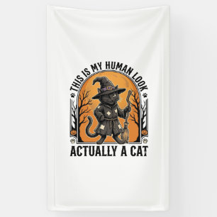 Halloween Cat Costume Funny Vintage Witch Cat Shir Banner