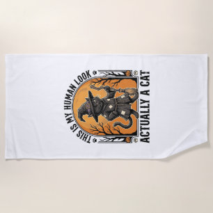 Halloween Cat Costume Funny Vintage Witch Cat Shir Beach Towel