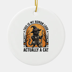 Halloween Cat Costume Funny Vintage Witch Cat Shir Ceramic Ornament