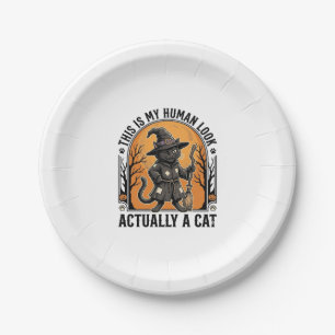 Halloween Cat Costume Funny Vintage Witch Cat Shir Paper Plate