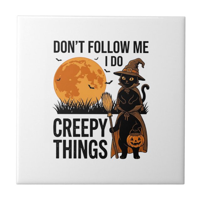 Halloween Cat Creepy Things Funny Witch_1 Ceramic Tile (Front)
