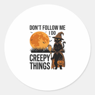 Halloween Cat Creepy Things Funny Witch_1 Classic Round Sticker
