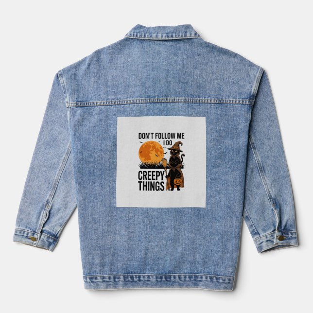 Halloween Cat Creepy Things Funny Witch_1 Denim Jacket (Back)