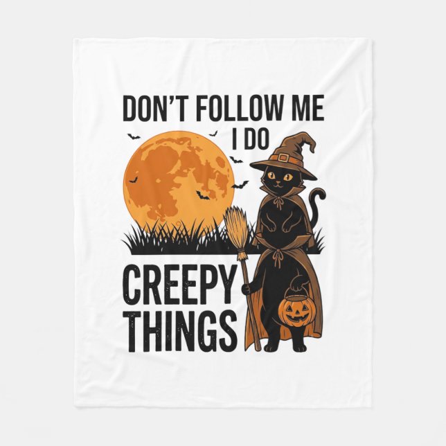 Halloween Cat Creepy Things Funny Witch_1 Fleece Blanket (Front)