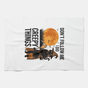 Halloween Cat Creepy Things Funny Witch_1 Tea Towel