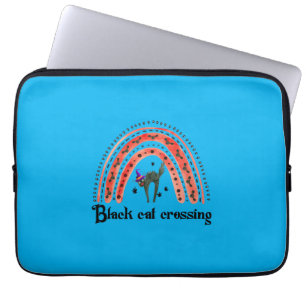 Halloween Cat Crossing Laptop Sleeve