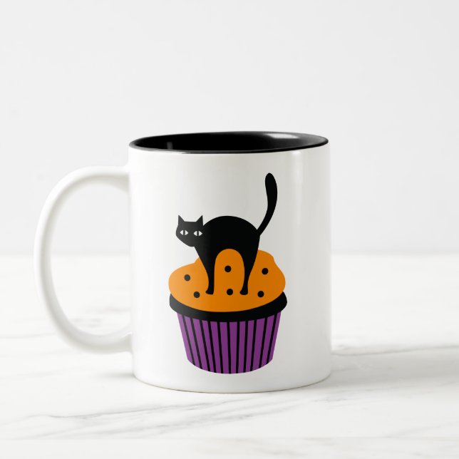 Halloween cat cupcake Two-Tone coffee mug (Left)