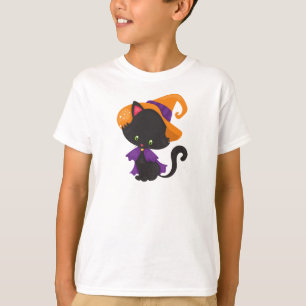 Halloween Cat, Cute Cat, Black Cat, Witch Hat T-Shirt