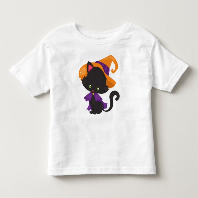 Halloween Cat, Cute Cat, Black Cat, Witch Hat Toddler T-Shirt (Front)