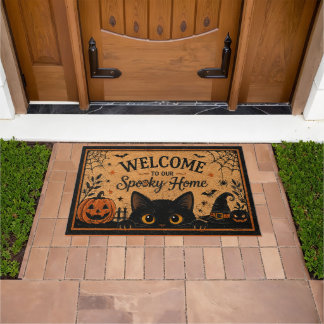 Halloween Cat Doormat, Spooky Black Cat Welcome Doormat