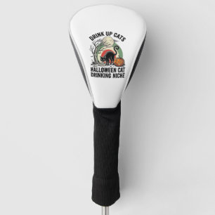 Halloween Cat Drinking Vintage Moon Party Shirt_1 Golf Head Cover