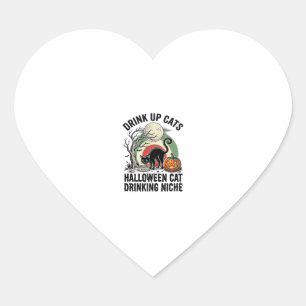 Halloween Cat Drinking Vintage Moon Party Shirt_1 Heart Sticker