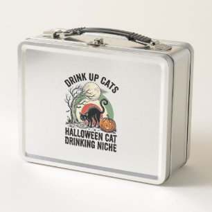 Halloween Cat Drinking Vintage Moon Party Shirt_1 Metal Lunch Box