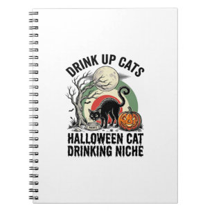 Halloween Cat Drinking Vintage Moon Party Shirt_1 Notebook