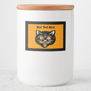 Halloween Cat Face Black Orange White on Stars Food Label