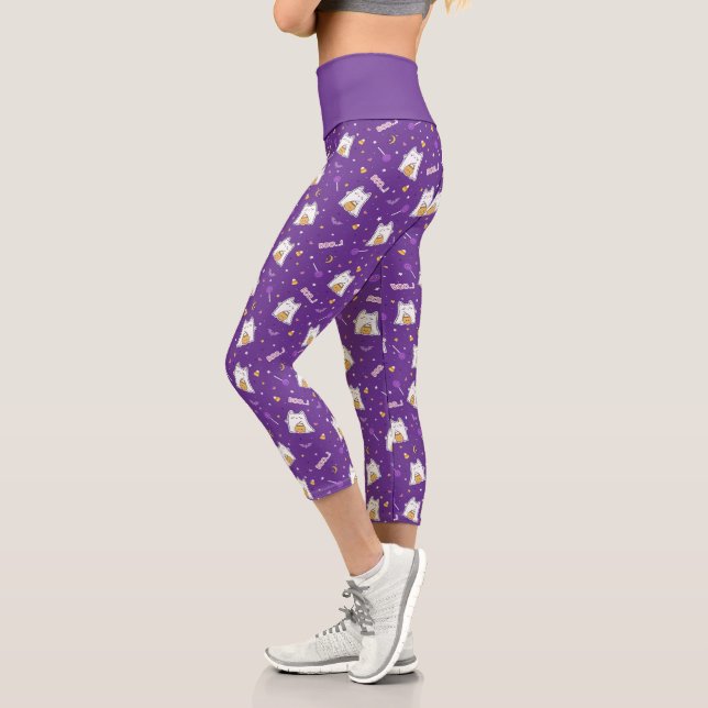 Halloween Cat Ghost Capri Leggings (Left)