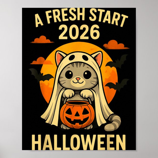 Halloween Cat Ghost Graphic - Fresh Start 2026  Poster (Front)