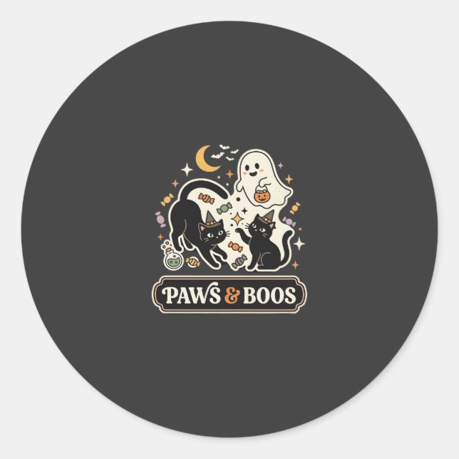 Halloween Cat Ghost Magic Classic Round Sticker (Front)