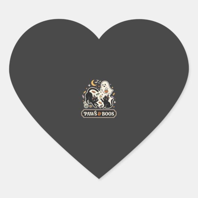 Halloween Cat Ghost Magic Heart Sticker (Front)