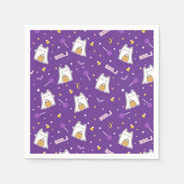 Halloween Cat Ghost Napkins (Front)