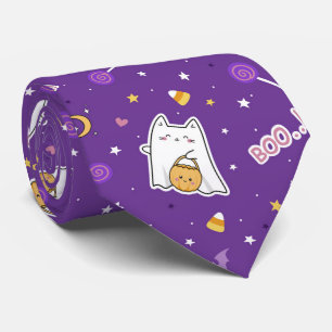 Halloween Cat Ghost Neck Tie
