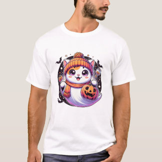 Halloween cat Ghost Pumpkin Fall T-Shirt