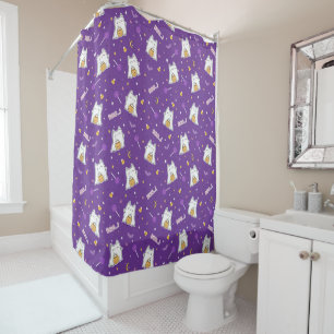 Halloween Cat Ghost Shower Curtain