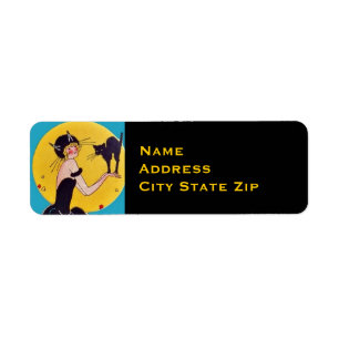 Halloween Cat Girl and Black Cat Return Address Label